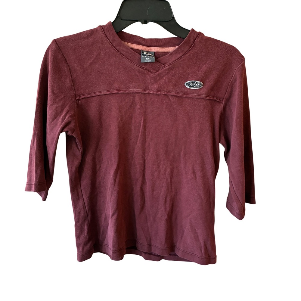 Y2K Vintage Oakley Software Hip-Length Cropped Top 3/4 Sleeve Women Size Maroon